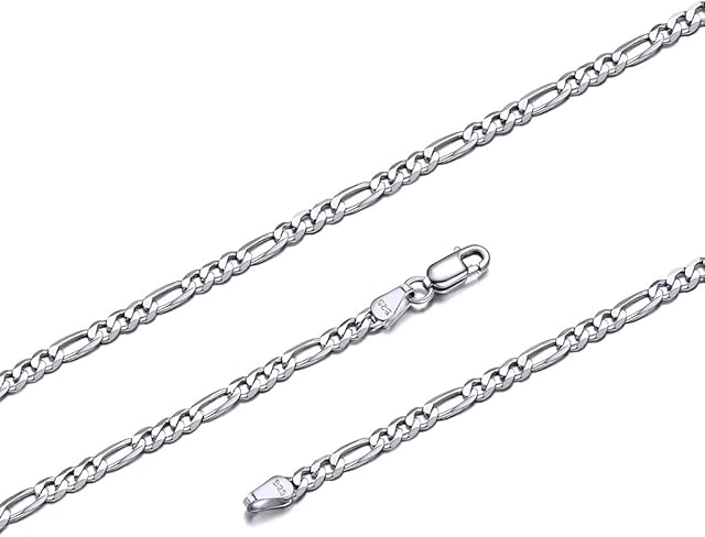 Silvora S925 Curb Link Chain Necklace 3MM/5MM, Sterling Silver Figaro Link Chains for Men Women Italy Miami Curb Chains 14-28 Inches