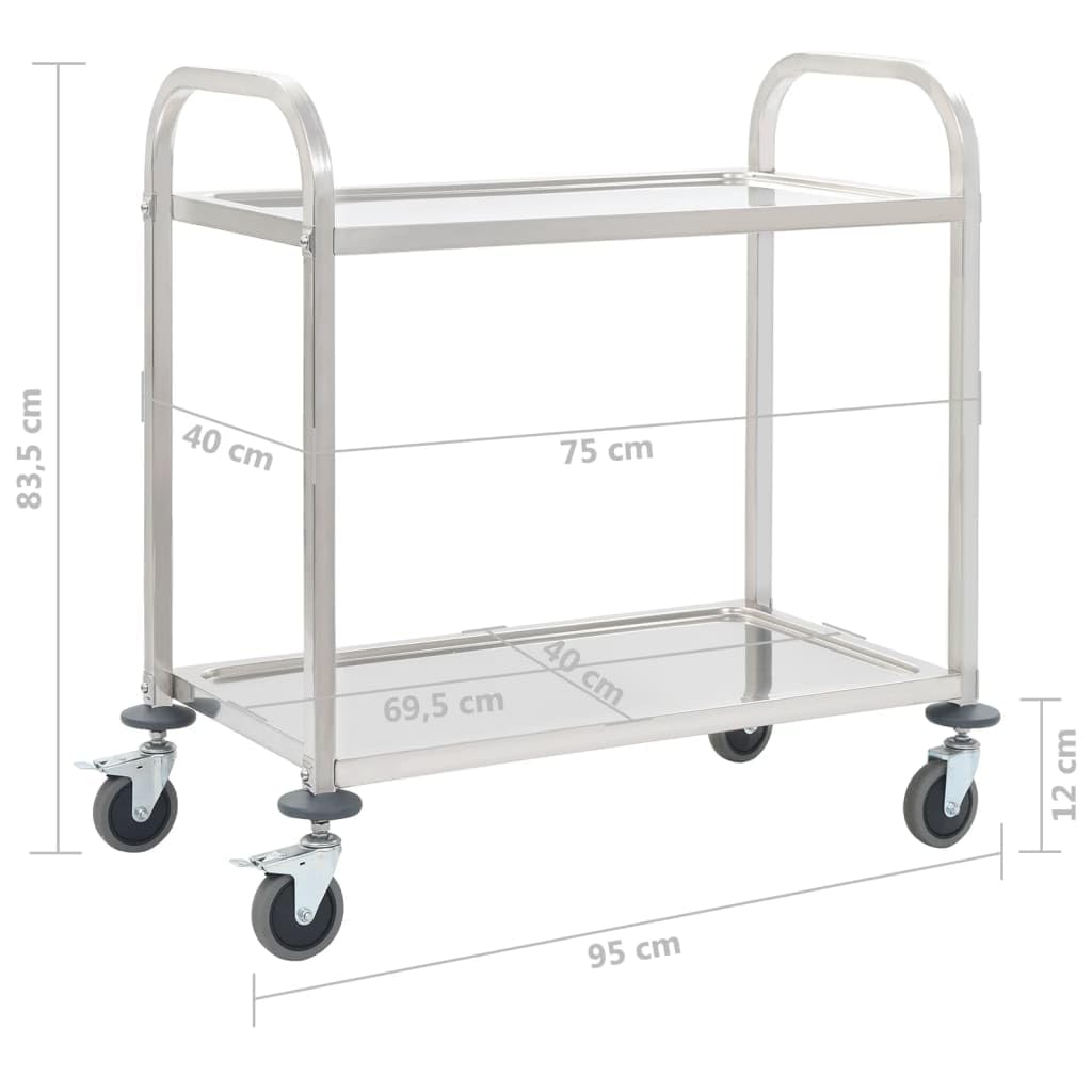 vidaXL Carrito de Cocina de 2 Alturas 95x45x83,5cm Acero Inoxidable Catering Mobiliario Hogar Hostelería Práctico Ruedas Giratorias Robusto Estable
