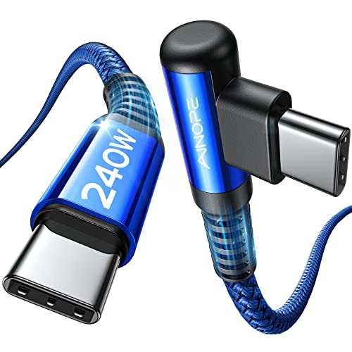 Image of AINOPE 240W High Speed USB C Cable [6.6ft] USBC to USBC Cable, Right Angle C to C Cable Fast Charging Compatible with iPhone 16 Charger Cord, iPad Pro,MacBook Air 2024 M4,Samsung Galaxy S24, Blue