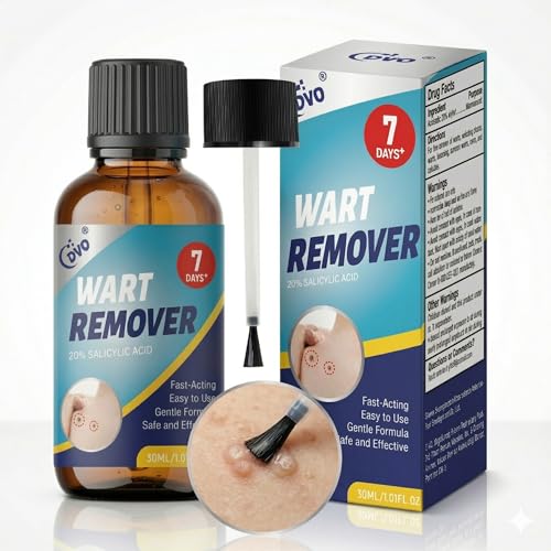 DVO 20% Salicylic Acid Wart Remover Liquid, Maximum Strength Fast-Acting, Painless Wart Removal, Common & Flat Warts, Foot Corn, for Men & Women, 30ML