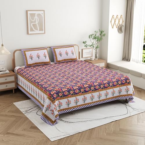 Image of Skin Friendly bedsheet Double Size Bed Cotton bedsheets for Double Size Bed, 1 Double Size bedsheet Cotton with Pillow Cover Set of 2 | 240 TC Soft Bed Sheet Double Size