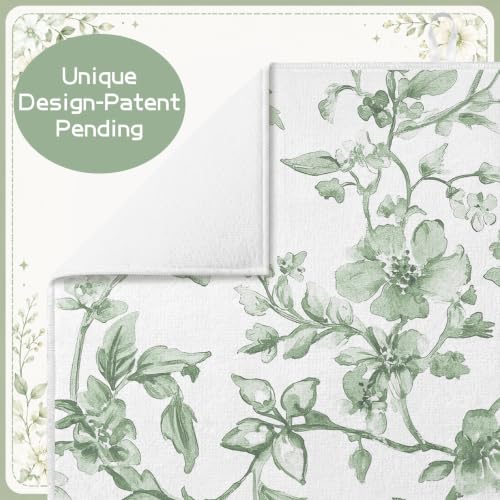Image of Domensi 2 Pack Gingham Sage Green Dish Drying Mat Floral Microfiber Mat