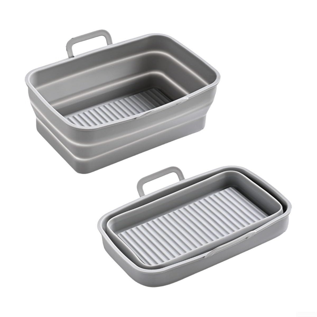 Fodera pieghevole in silicone per friggitrice ad aria 2 pezzi DZ201410 cestino rettangolare inserto separazione dell'olio facile da pulire per cuocere arrostire al vapore (nero)