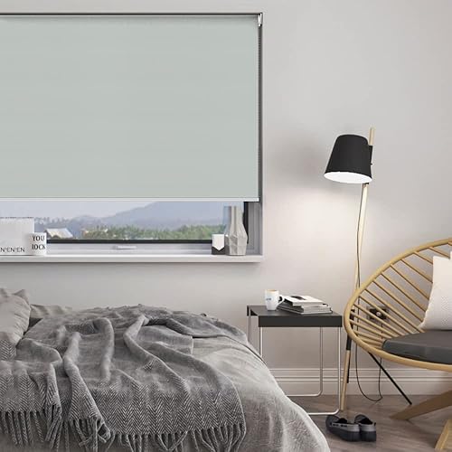 Miniatura 9 de Persianas enrollables 100 % opacas, con tela impermeable con aislamiento térmico, con cadena, para hogar y oficina (gris, 74 pulgadas de ancho,