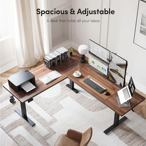 Image of BANTI L-Shaped Standing Desk - 75 x 63 Inch Adjustable Corner Standing Desk with Charging Station - L Shape Sit Stand Table with Memory Controller, Splice Board for Home Office, Black Walnut