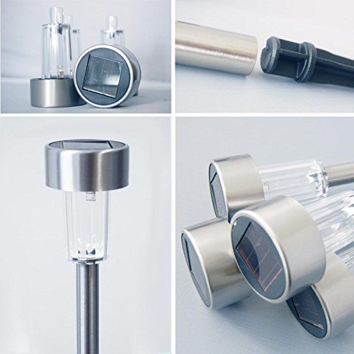 Kit 8 - Luminária Solar Aço Inox Luz LED Poste Decoração Jardim Balizador