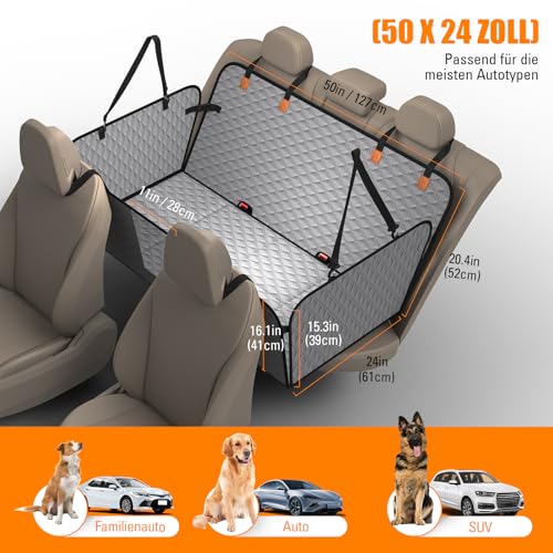 BMaoBBo Hundedecke Auto Rückbank[127x62cm],Wasserdicht,Kratzfest mit Hartschale (300 Pfund Traglast),Rücksitzschutz für SUV & Familienauto,Abnehmbar, Waschbar mit Belüftungsnetz & Tasche (Grau)