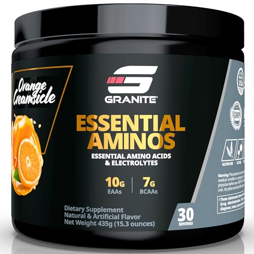 Image of Granite Essential Amino Acids Powder for Muscle Recovery and Growth with 10g EAAs and 7g BCAAs - Soy-Free, Gluten-Free, 448g (30 Servings), Orange Creamsicle Flavor