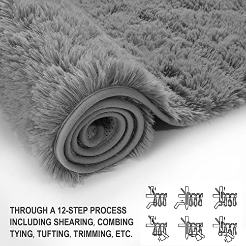 Vocrite Shag Area Rug For Bedroom, Durable Gray Fluffy Fuzzy Beside Rug, Anti-Slip Furry Shaggy Small Carpets For Indoor Kids Room Nursery Dorm, Throw Rug For Home Decor (Grey 3 X 5 Feet) #TOP4