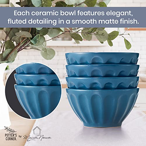 Potter's Corner By Maison Neuve 4-Pc Dessert Bowl Set - 3.75In/5Oz Small Bowls For Side Dishes - Chip Resistant Dishwasher & Microwave Safe - Bowls For Desserts, Snack Or Appetizer (Dark Harbor Teal) #TOP4