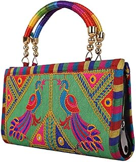 Craft Trade Green Clutch Bags for Women - Rajasthani Hand Embroidered Mini Hand Bag Women's Cluches for Wedding Party Gifts