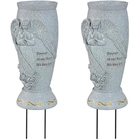 XONOR Cemetery Vase, Memorial Grave Vase with Ground Spikes, Angel Vases for Fresh/Artificial Flowers, Grave Flowers Holder for Cemetery Headstone (2Pcs, Flowers are NOT Included) Cover