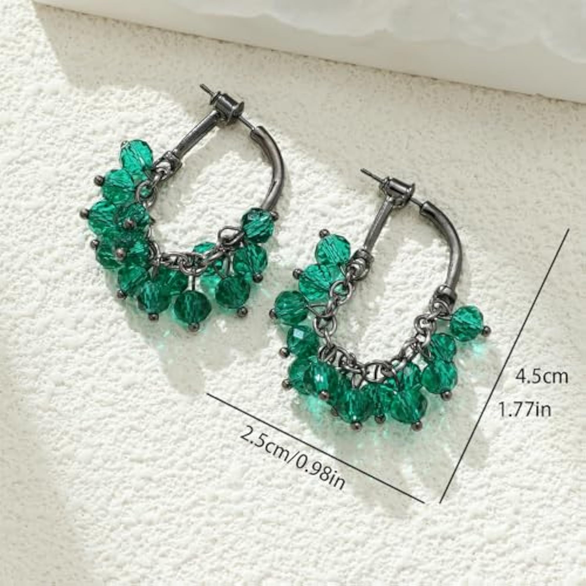 Women's Green Crystal Beaded Long Tassel Earrings, Elegant Style