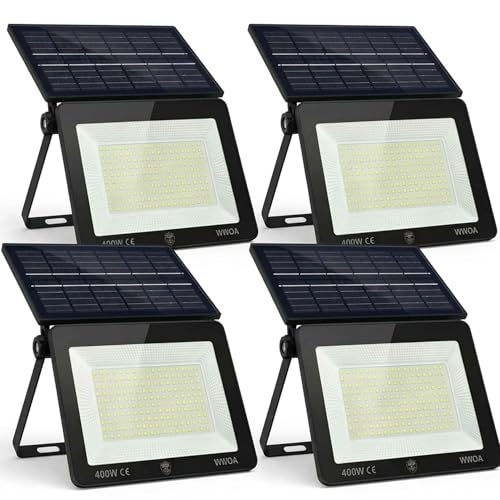 081 Store - 4 PEZZI Faro LED Esterno con Pannello Solare 400W 170 LED, Faretto Solare con Crepuscolare IP67 15.000LM