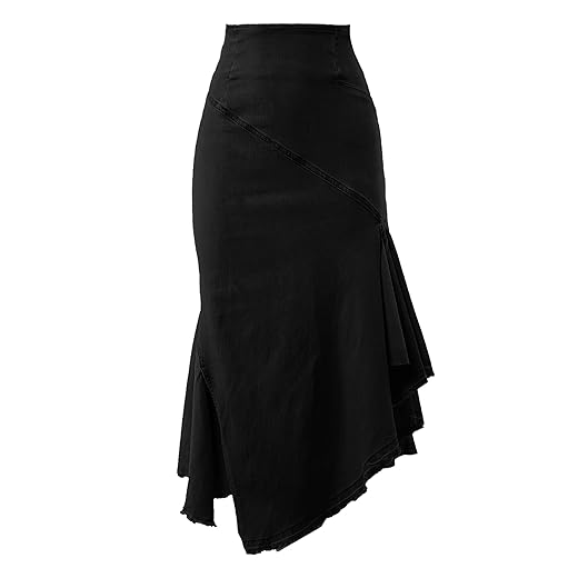 A2Y Women's Slim Fit Rayon Knee Length Unhem Back Slit Denim Jean Pencil Skirt