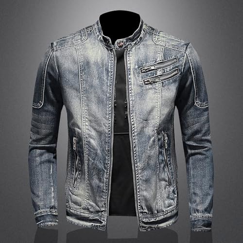 Men Slim Fit Vintage Washed Denim Jacket Coat Long Sleeve Teen Boys Hip Hop Rock Motorcycle Jackets2