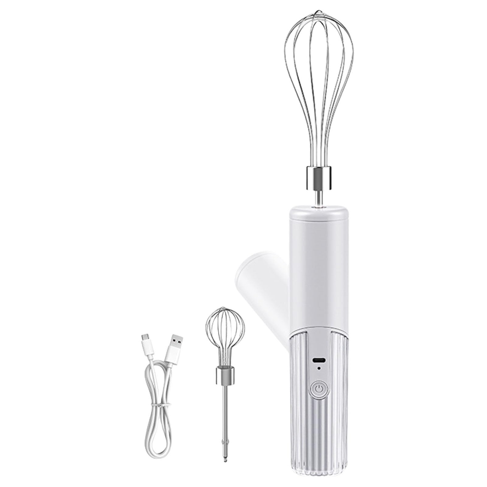 Kalttoy White Handheld Mixer 3 Speed Mode Operations Foldable Storage Double Stainless Steel Whisks Attachments Portable Handheld Mixer Detachable Rod