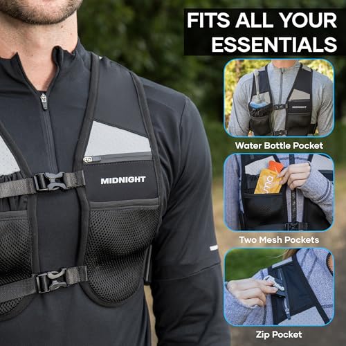 MIDNIGHT Water Resistant Running Vest - Reflective Vest for Running, 7 Pockets for Extra Storage, Lightweight Phone Holder4