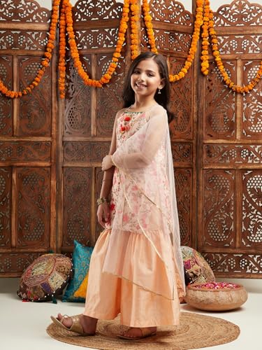 Image of Pspeaches Girls Floral Printed Regular Kurta With Sharara & With Dupatta