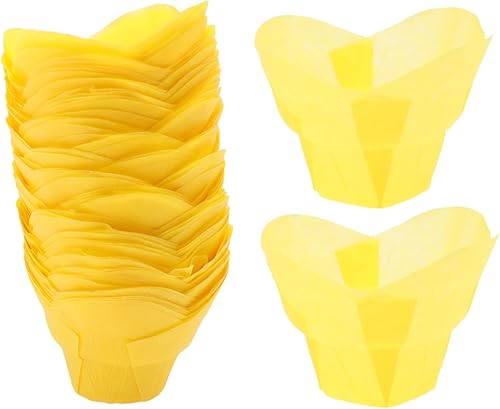 Miniatura 10 de Cabilock 100 mini tazas de papel para hornear con forma de loto a prueba de grasa para cupcakes forros para bolas de pastel, magdalenas, cupcakes