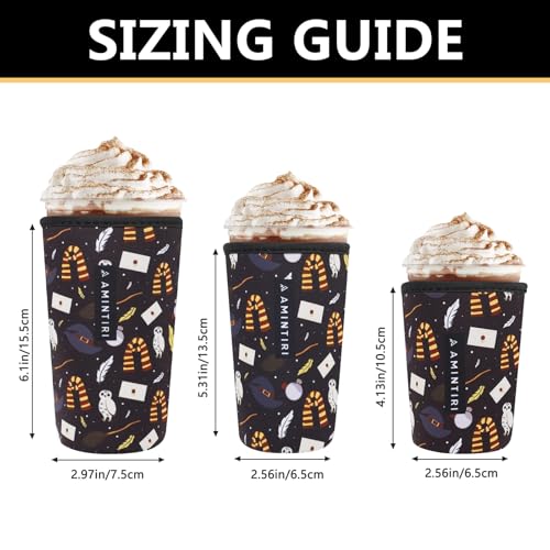 Image of 3 Pack Reusable Sleeve for Iced Coffee Cup, Coffee Neoprene Sleeve for Iced&Hot Drinks, Coffee Sleeve Compatible with Starbucks, Dunkin Coffee Cup. (Magic School)