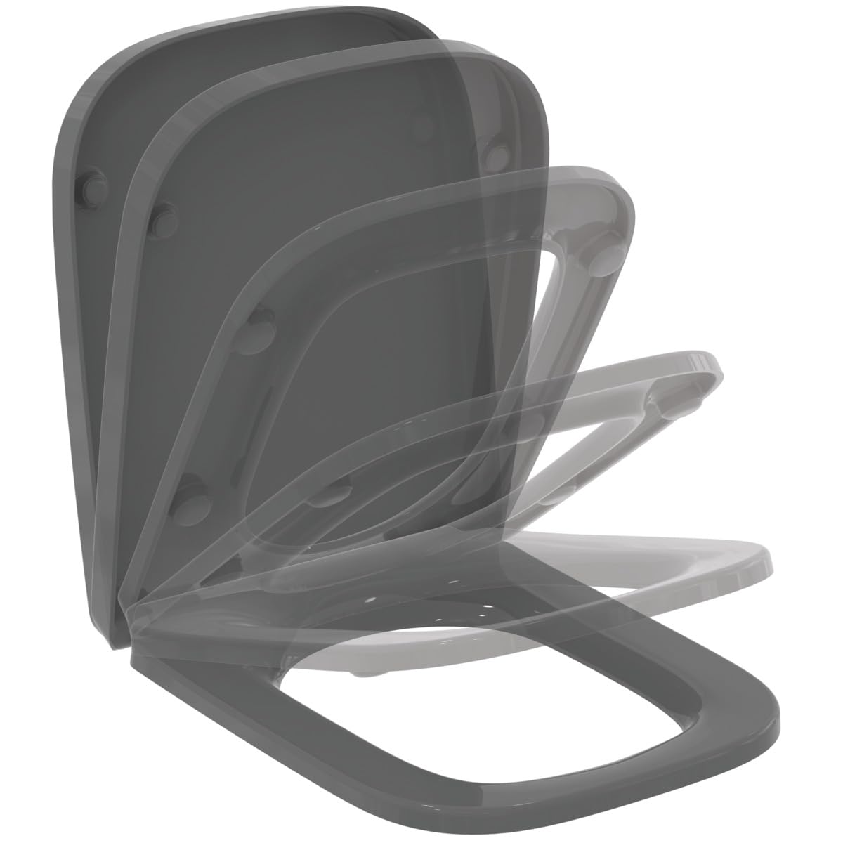 Ideal Standard Glossy Grey I.life B Toilet Seat And Cover, Angular Shape, Wrapover Seat With Soft-Close Mechanism And Quick-Release Function For Easy Cleaning, Scratch-Resistant Duroplast – Grey (360X450x45 Mm)