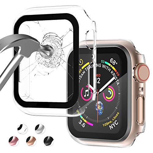 Image of Case Compatible with Apple Watch 40MM Series 6 /5 /4 /SE with Built-in Tempered Glass Screen Protector, All-Around Ultra-Thin Bumper Full Cover Hard PC Protective Case for iWatch
