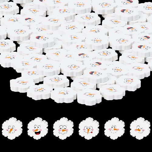 ANGOLIO Snowflake Mini Erasers for Kids Back to School Gifts 60Pcs White Snowman Face Expression Bulk Pencil Erasers 3D Desk Puzzle Stationery Student Rewards Game Prizes Goodies Bag Stocking Filler