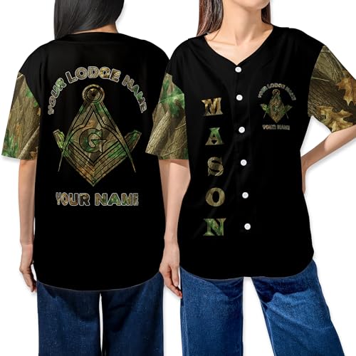 BAS319 Custom Masonic Camouflage Baseball Jersey, Camo Freemason Custom Name Jersey, Personalized Lodge Baseball Jersey