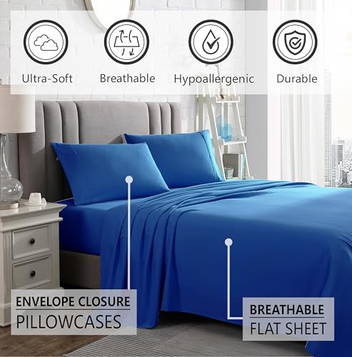 American Home Collection 4 Piece Full Size Bedding Sheets and Pillowcases Set - Ultra Soft Microfiber - Breathable, Wrinkle Free, Easy Care, Durable, Oeko-Tex Certified Sheet Set (Full, Snorkel Blue)
