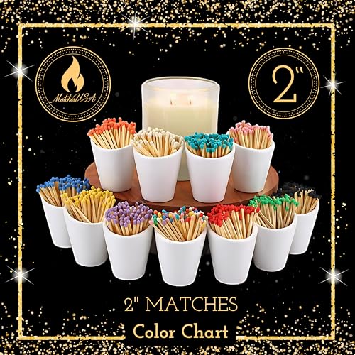 Image of 500 Count | 2 inch All Black ON Black Stick Matches | Strikers Included | Color Tip Wooden Match | Refill for Matchstick Jars, Candle Display, Holders & Bottles | 2 in inches Long