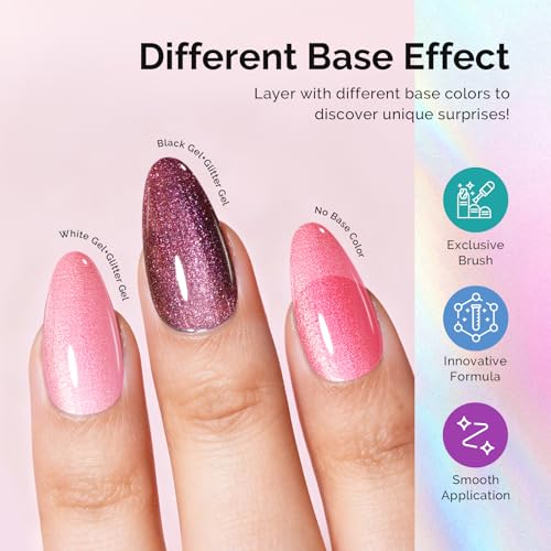 Image of MelodySusie Jelly Pink Aurora Shimmer Gel Nail Polish, Sparkle 0.5 Fl Oz Soak Off UV LED Red Glitter Gel Polish Gift for Women Nail Art Manicure Salon DIY Nail Design Decoration at Home-G2609
