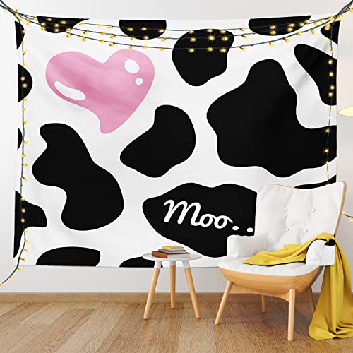 Ambesonne Cow Print Tapestry, Camouflage Hide Pattern In Black And White With Cute Pink Heart Shape Moo, Wall Hanging For Bedroom Living Room Dorm, 80" X 60", Pink Black White #TOP9
