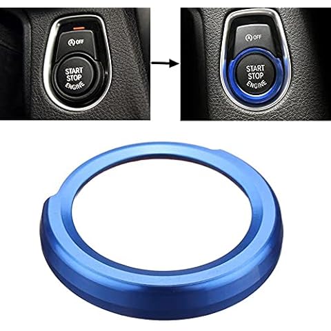 Start Stop Button Cover Aluminum Alloy Protective Cover Auto Start Button Sticker Decoration Ring, Blue Cover