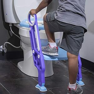 Potty training seat with ladder potty step stool for toddlers fits most toilets folds for storage potty ladder is durable and safe wide step non slip pads comfort handles and removable cushion  urban country home decor