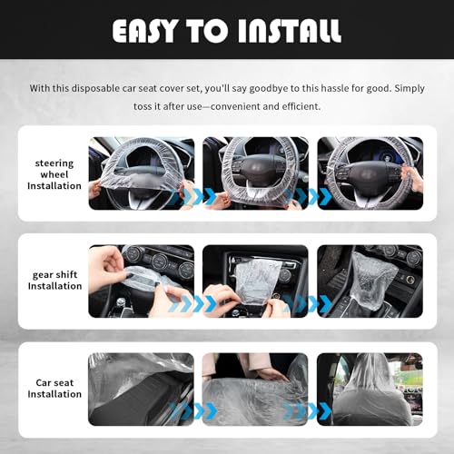 Image of 200PCS Disposable Car Seat Covers Kit,Plastic Seat Covers for Cars /Disposable Steering Wheel Cover /Handbrake & Gear Shift Cover for Dustproofing,Clear Car Seats Protector Kit