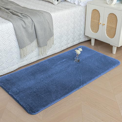 Image of Luxe Home Rabbit Fur Soild Bath Mat Super Soft, Anti-Slip, Washable, Rectangle, for Bathroom Door Mate, Bedroom Door Mats (Blue, 60x90 cm)
