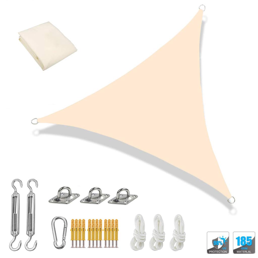 ZPP Sun Shade Sail Kit Triangle Rectangle Oxford Canopy Beige Sail Shade Hardware Set Tarpaulin UV Block Outdoor Patio Beach Garden Backyard Pool Shelter BBQ Travel Gift (10'x10'x10')