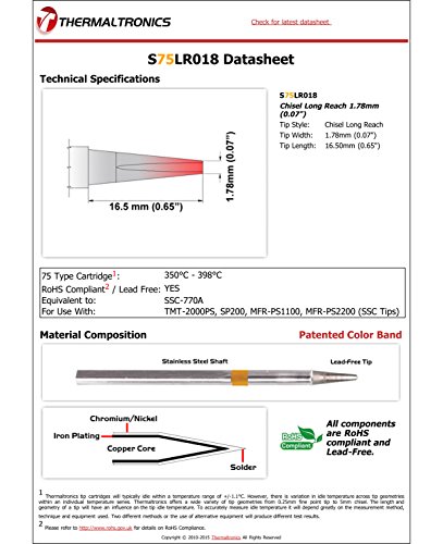 Image of Thermaltronics S75LR018 Chisel Long Reach 1.78mm (0.07in) interchangeable for Metcal SSC-770A