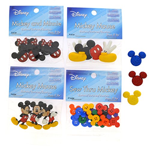 Dress It Up Disney Mickey Mouse Button Embellishment Assortment - 4 Pack - Includes 3 Free Mickey Glitter Head Buttons