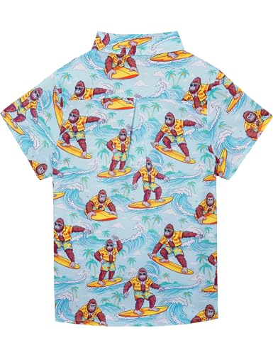 Image of Boys Hawaiian Shirt Kids Button Down Aloha Beach Hawaii Tops 5-14Y | Quick Dry, Breathable, Cooling & Lightweight, For Summer Vacation Holiday, Fourth of July, Youth, Teen, Shark, Dinosaur