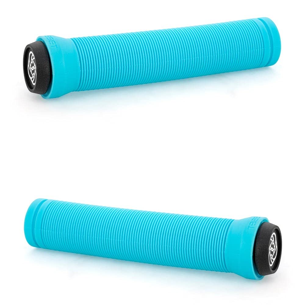 Gusset Sleeper Flangeless BMX/Scooter Handlebar Grips - Aqua, 147mm / Single Ply Soft Rib Profile Push-in End Plug Hand Comfort Handle Bar Pair Bike Ride Scoot Sport Cycling Cycle Part Component Set โ image 1