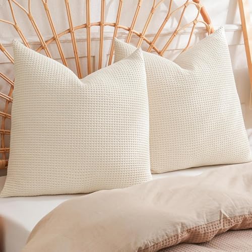 LINENWALAS 100% Bamboo Ultra Soft Waffle Cushion Cover Set of 2, ...