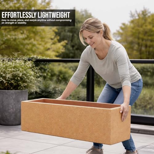 Image of Go Hooked Recta R Brown Planter Pot (21x8 Inch) | Big Size Outdoor & Indoor Pot for Plants | Modern Design Lightweight & Durable Rectangle Polymer Flower Pot for Balcony, Terrace & Garden