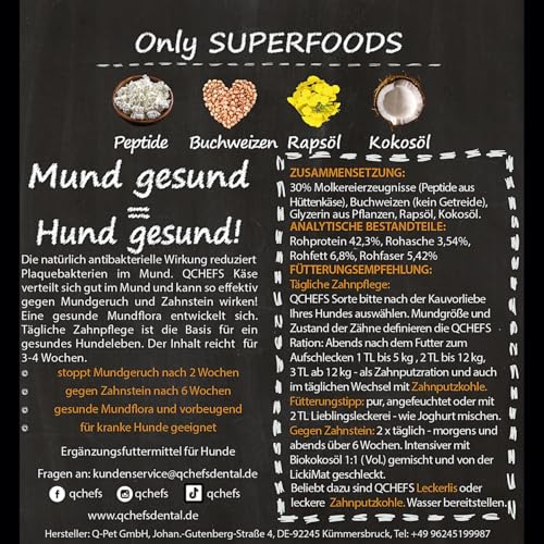 QCHEFS 2er ZAHNPUTZFLOCKEN & Lickimat Buddy M als Zahnpflege für Hunde erst Mundgeruch-Zahnstein-Zahnfleischentzündung Weg-mit Vitaminen und Mineralien und mit Präbiotika die Probiotika unterstützen