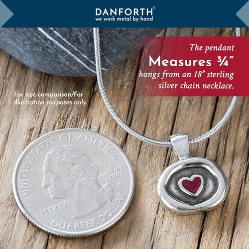 DANFORTH “Heart/Red” Pewter Necklace, Sophisticated Pewter & Red Heart Necklace for Women, Elegant Boho Jewelry, Box Chain Sterling Silver, 18”, Made In USA3