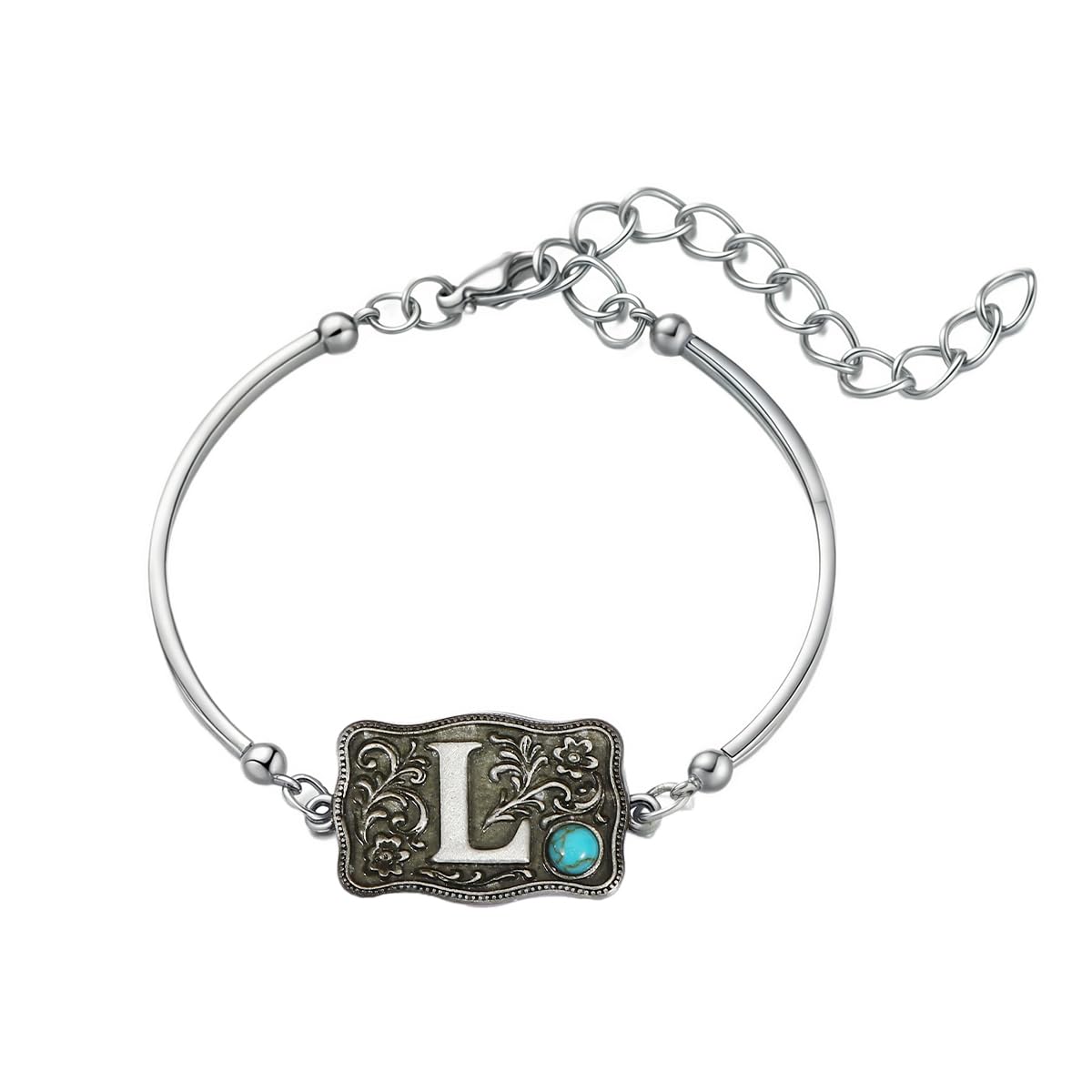 Belt Buckle Bracelet Initial Letter A-Z Bracelets Western Cow Tag Bracelet Belt Buckle Necklace Western Style Initial Letter Pendant Necklace
