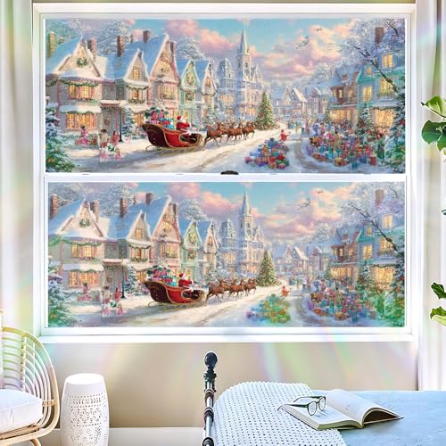 Image of Santa Sleigh Christmas Town Window Film 39.37x17.32in Cling