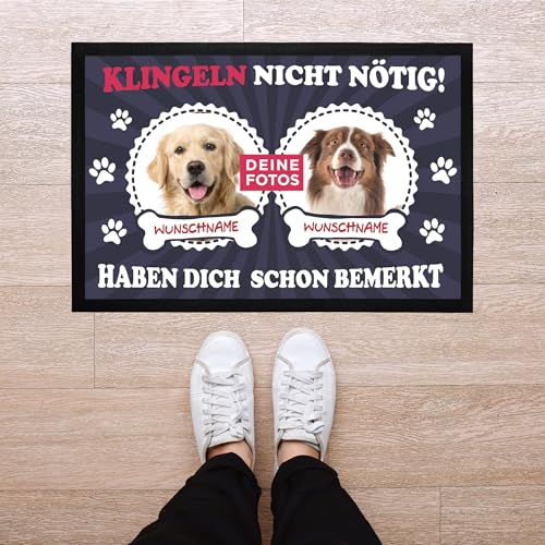 SpecialMe® Fußmatte mit eigenem Hund selbst gestalten personalisiert mit Name und Foto Haustier Hundebesitzer rutschfest & waschbar 2 Hunde schwarz 60x40cm