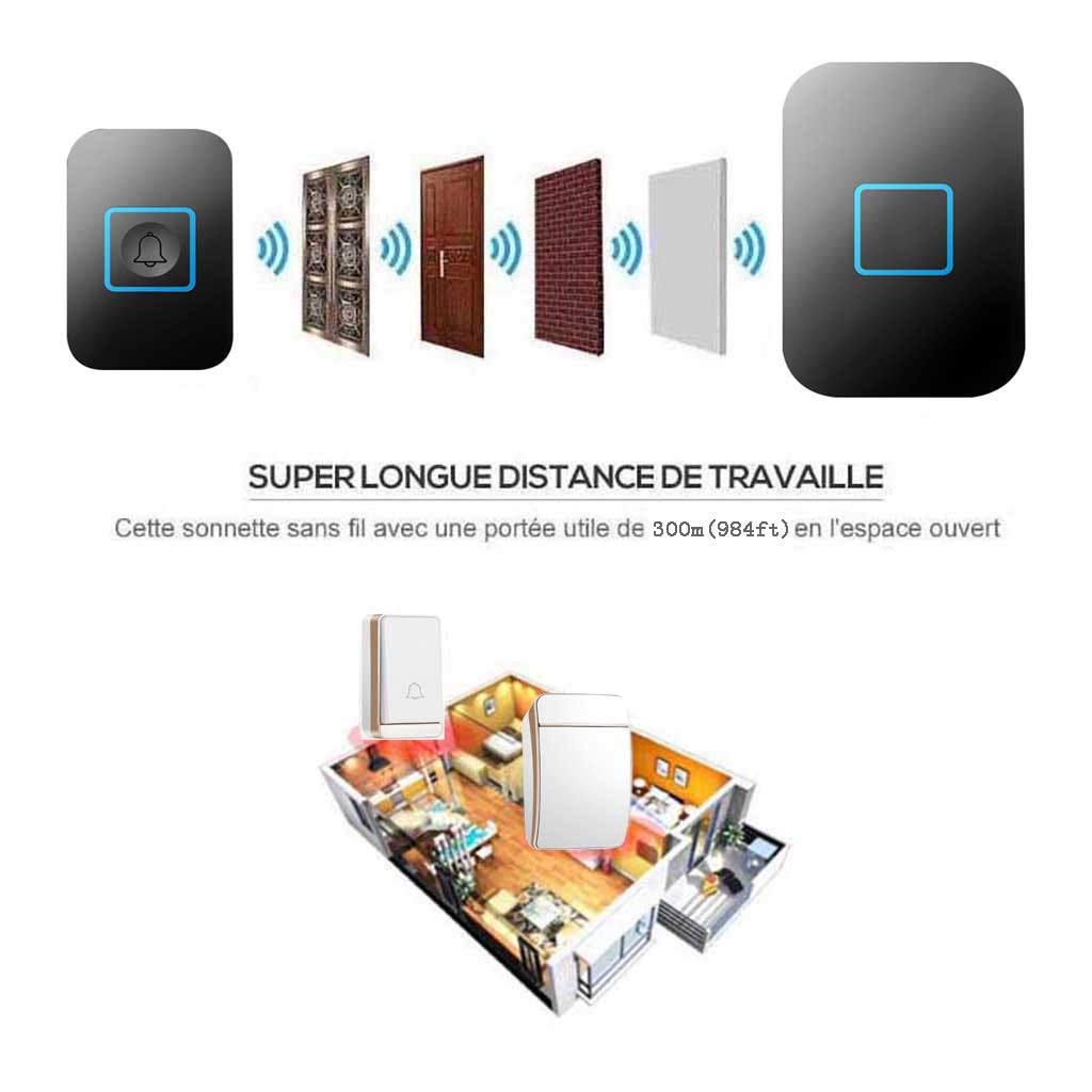 Timbre Inalámbrico Resistente Al Agua, Timbre Inalámbrico Con Control Remoto Tipo Buscapersonas, Alcance De 300 M / 52 Melodías / 5 Niveles De Ajuste De Volumen, 2 Transmisores Y 6 Receptores, Blanco